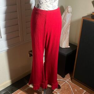 🌺👖Forever 21+ Ribbed Knit Bright Red Straight Leg Pants W/Ruffled Hems Sz 3X